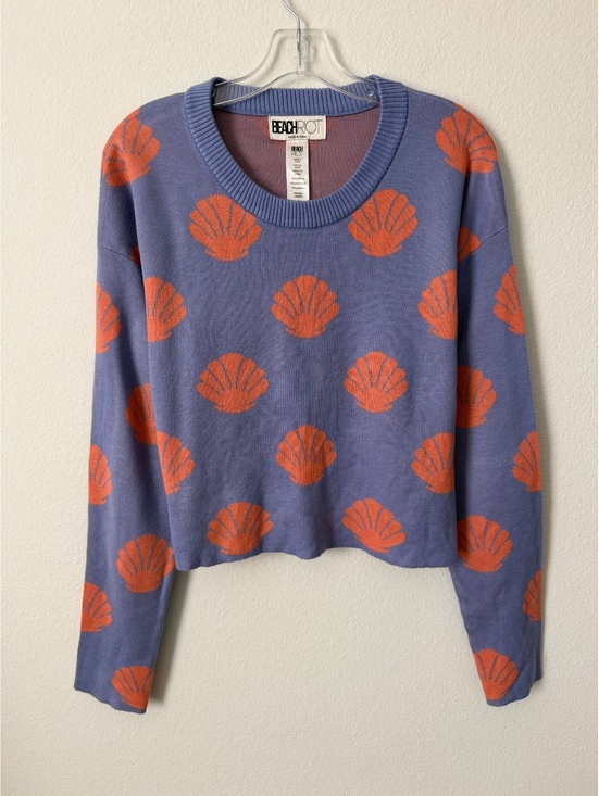 BEACH RIOT Sweaters - Beach Riot Long Sleeve Crew Neck Orange/Purple Sea Shells Cropped Sweater Size S